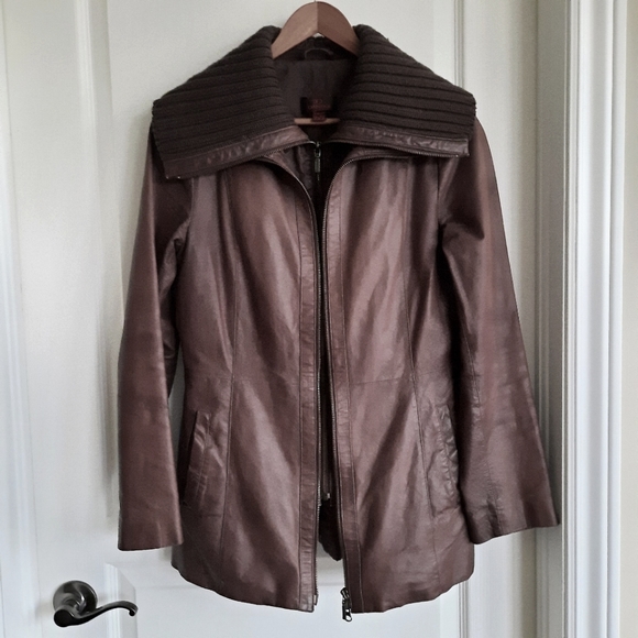 Danier Brown Leather Jacket, XS - Picture 1 of 8